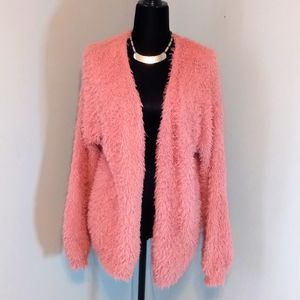Women's Super Soft Pink Faux Cardigan Sweater Size L